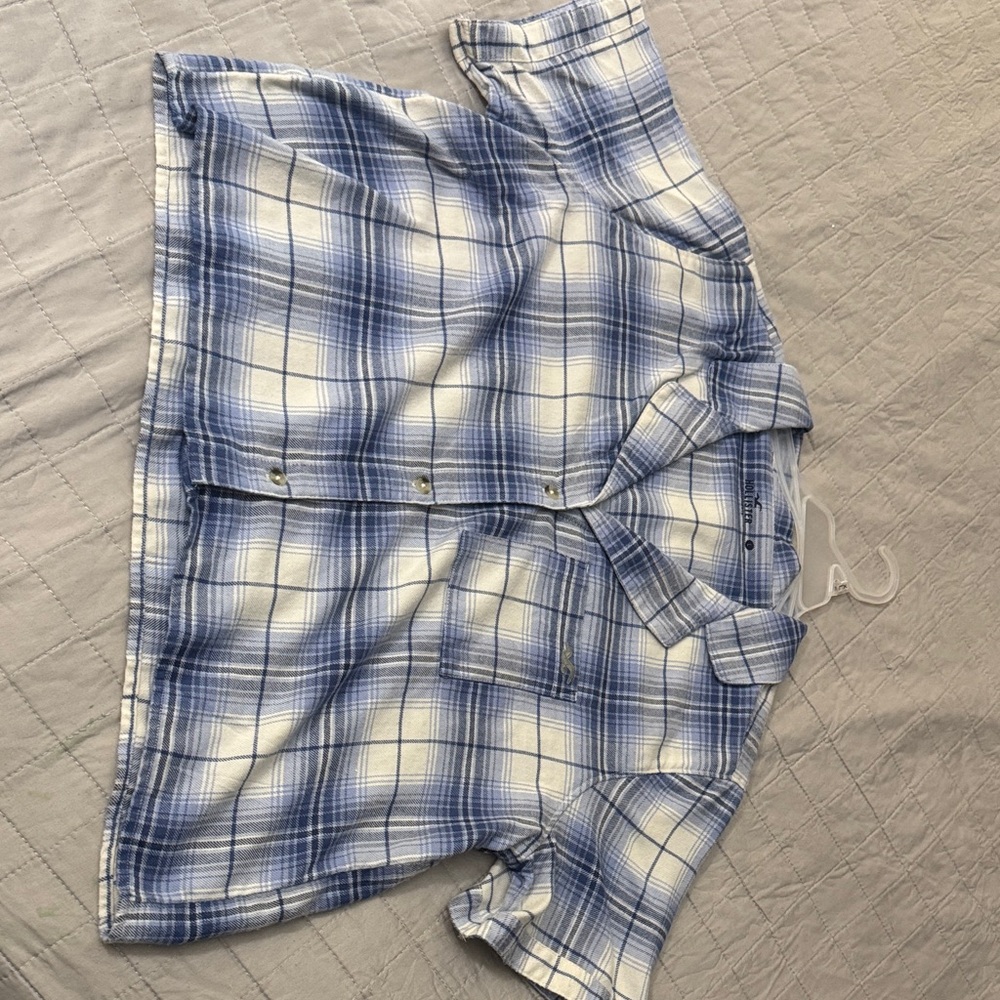 Hollister Blue and White Plaid Blouse
